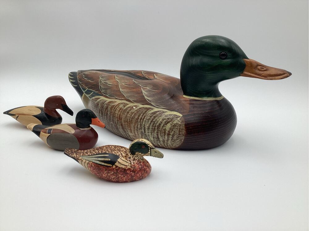 Big Sky Carvers Montana Wooden Mallard Drake Duck Decoy Set with 3 Miniatures
